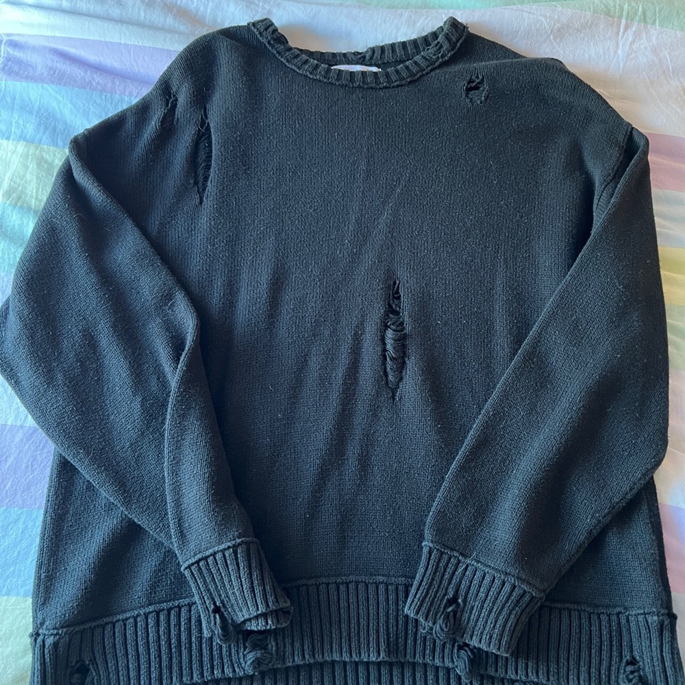 Urban Outfitters Distressed Black Crewneck Sweater